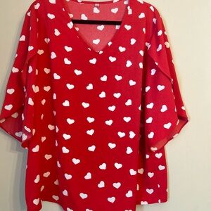 Red Heart Print Women's Top